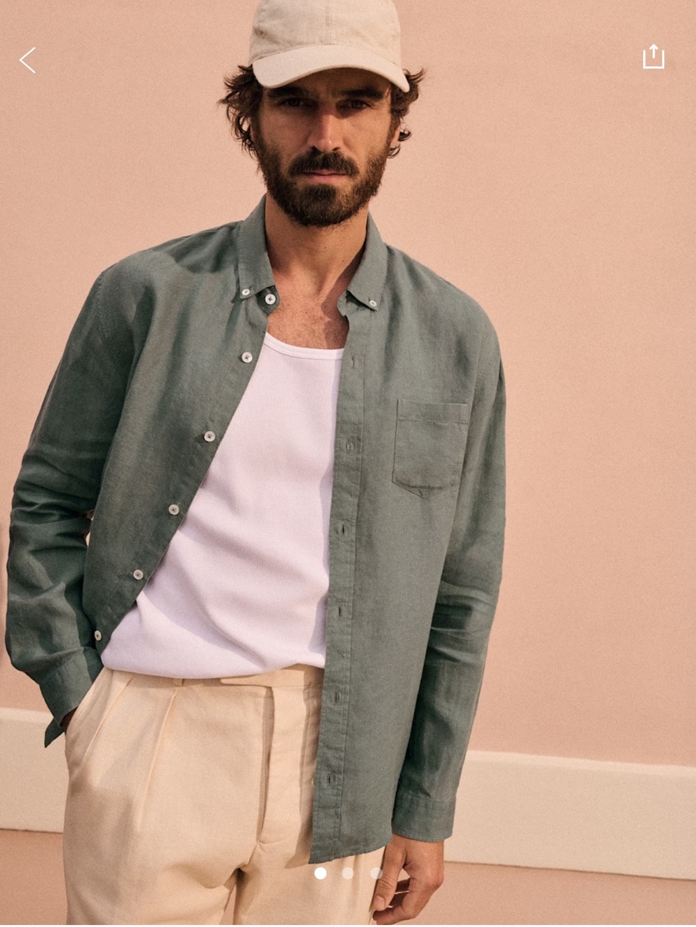 Sézane Octobre Linen Button-Down Shirt in Clay Green